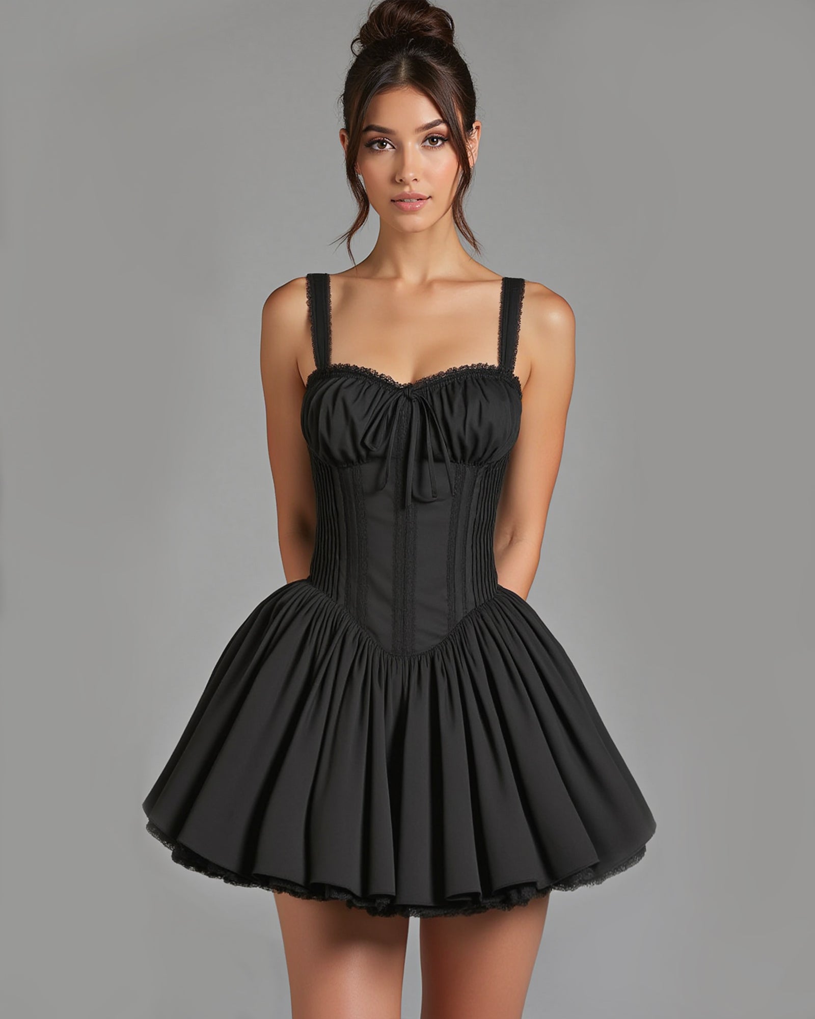 VICTORIA Lace Corset Tulle Pleated Mini Dress - Black – NUIT CHÉRI
