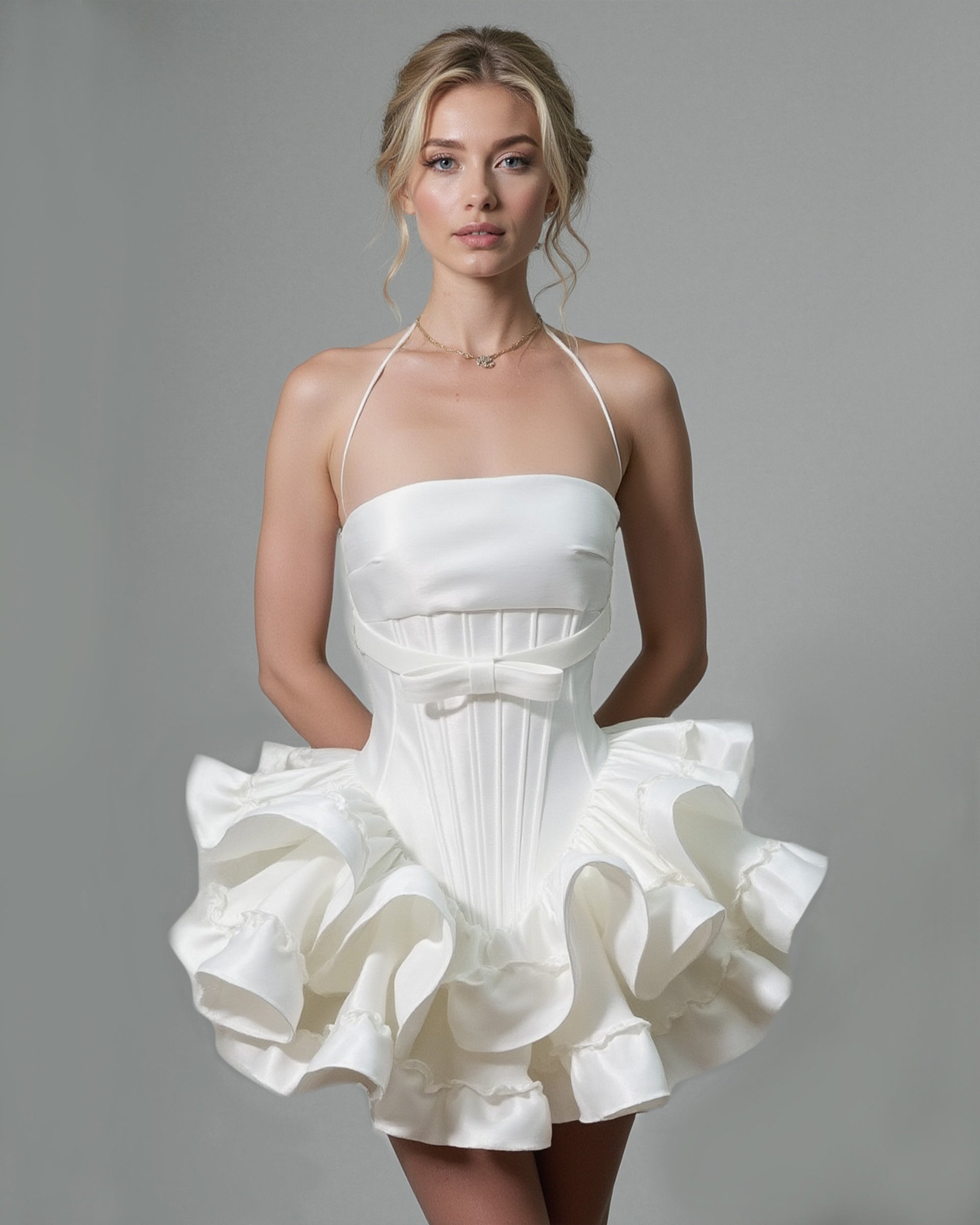 BRIAR Ruffled Satin Corset Mini Dress