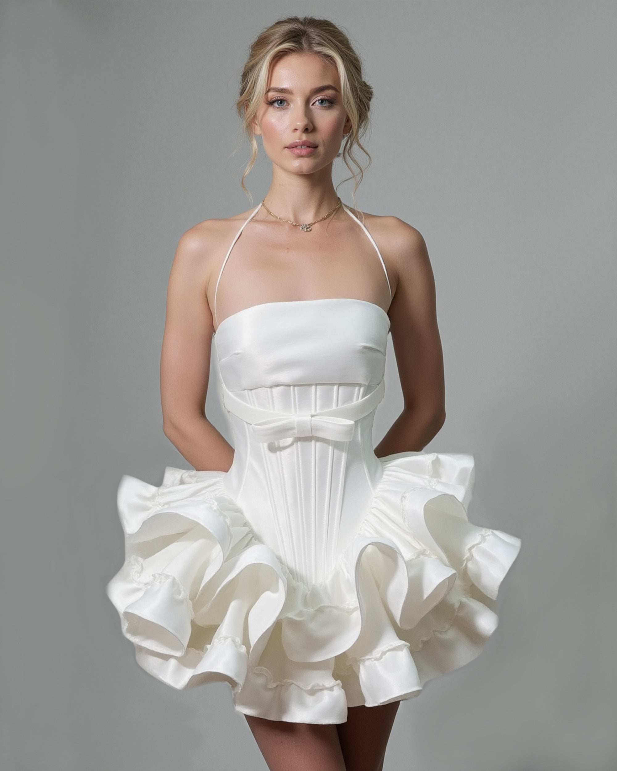 BRIAR Ruffled Satin Corset Mini Dress