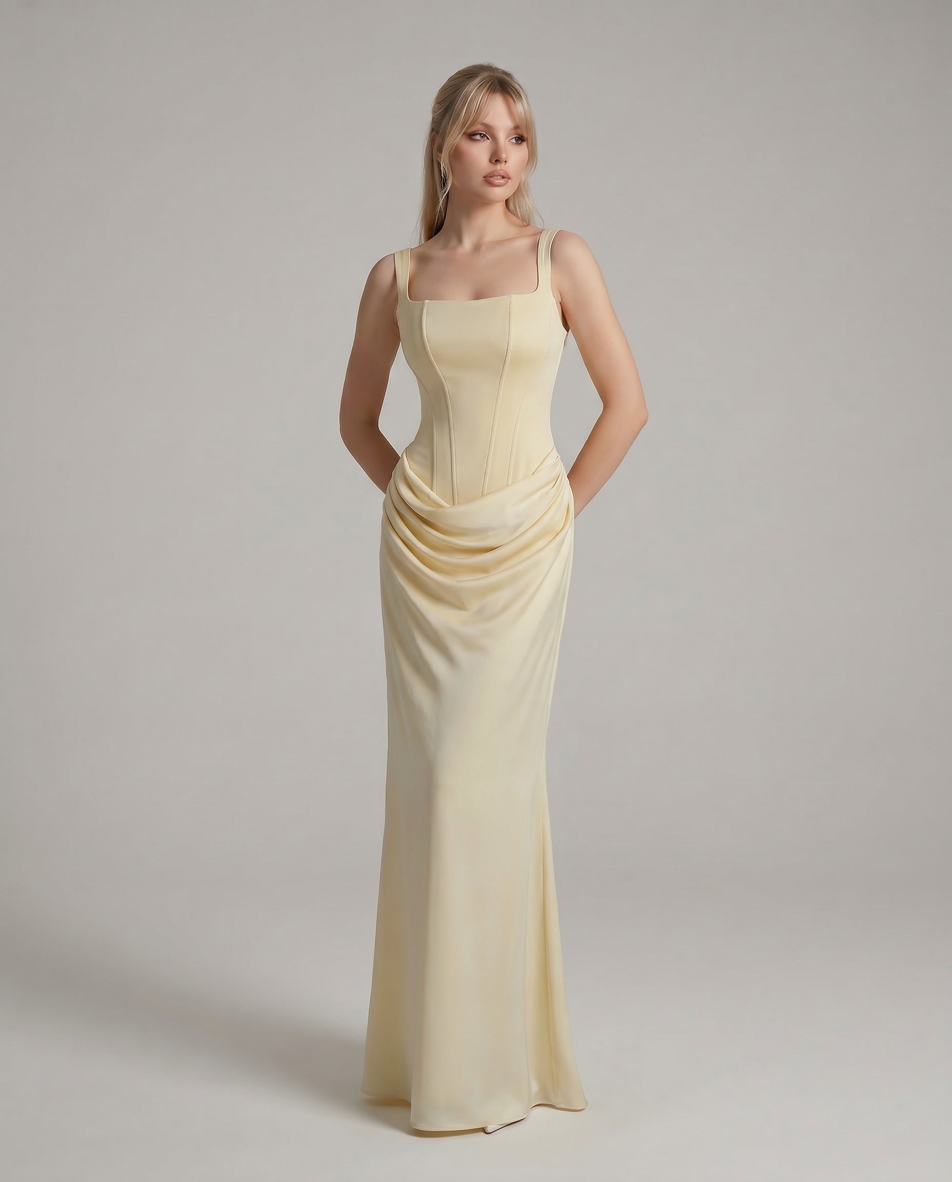 DAISY Corset Pleated Cowl Waist Maxi Dress