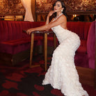 Solid Color Sexy Deep V Backless Dress Women's European And American Style High-end New Flower Design Fishtail Party Dress