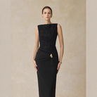 Niche Designer Elegant One-length Neck Long-sleeved Waist Dress For Autumn New Lace Spliced ​​sleeveless Dress