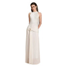 Waterfall Texture Dress, Socialite Style Halter Neck Floor-Length Dress, Solid Color Formal Dress For Women