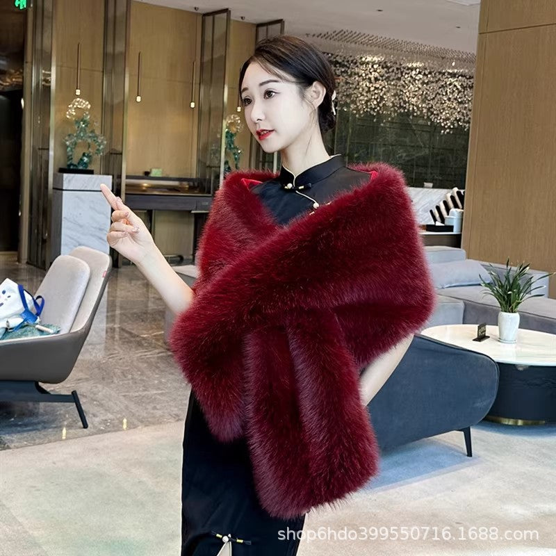 Rectangular Shawl Imitation Fox Fur Cheongsam Wedding Dress Travel Photo Outer Skirt Banquet Cloak Cloak