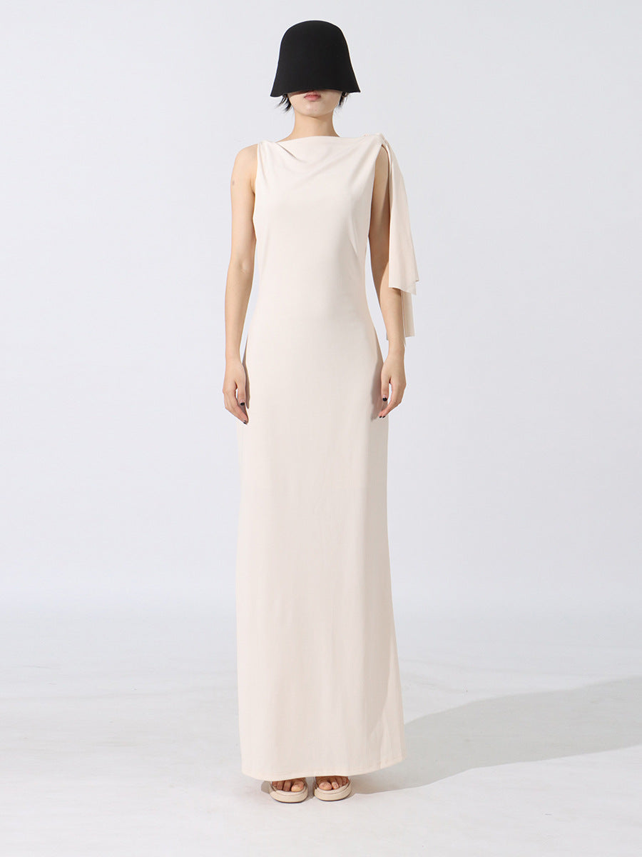 Celebrity Sexy Simple Style Long Dress 2025 Summer New Spliced Ribbon Slim Fit Bodycon Dress For Women Trend