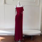 French-Style Elegant Spaghetti Strap Backless Dress, Light Luxury Burgundy Toast Dress, Women's Waist-Cinching Strapless Long Dress 69345