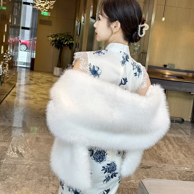 Rectangular Shawl Imitation Fox Fur Cheongsam Wedding Dress Travel Photo Outer Skirt Banquet Cloak Cloak