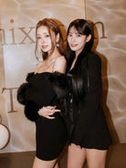 Song Zhiya Same Style Part Sweet And Spicy Dress Dress French One-Shoulder Fur Collar Pure Wants To Knitted Hip Dress