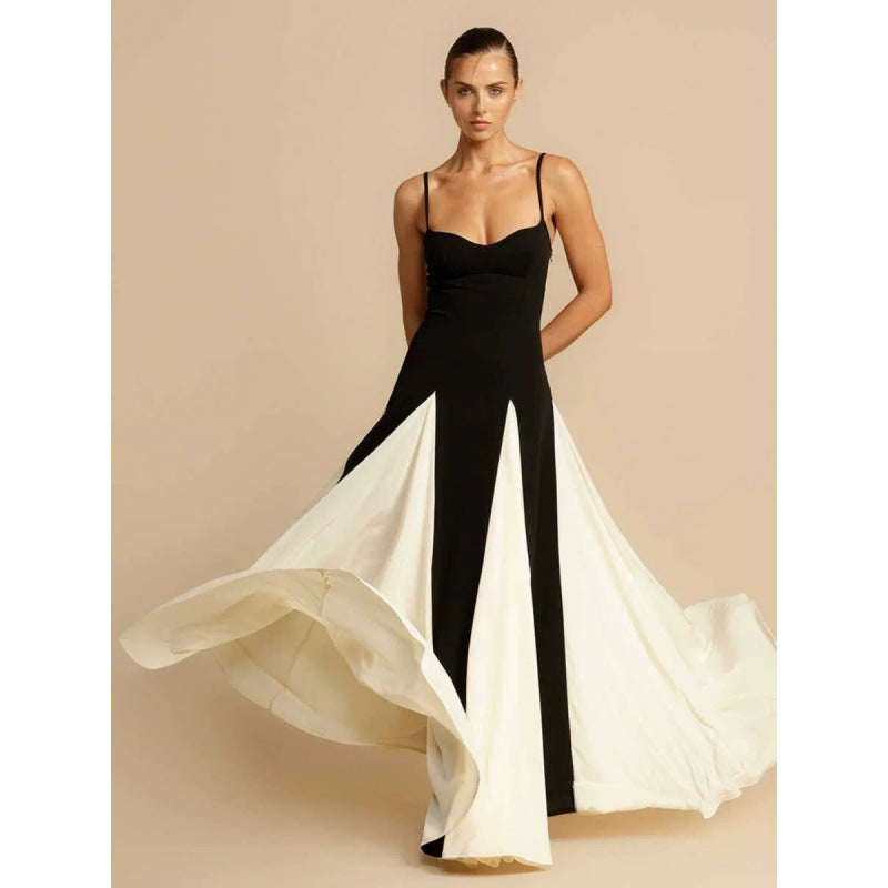 French High-end Black And White Color Block Royal Sister Style Dress Slim-fit Slimming Slip Skirt Large Tall Dress