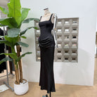 Goddess Long Dress Pleated Lace-up Dinner Light Mature Style Fashionable Solid Color Waist Dress Spring