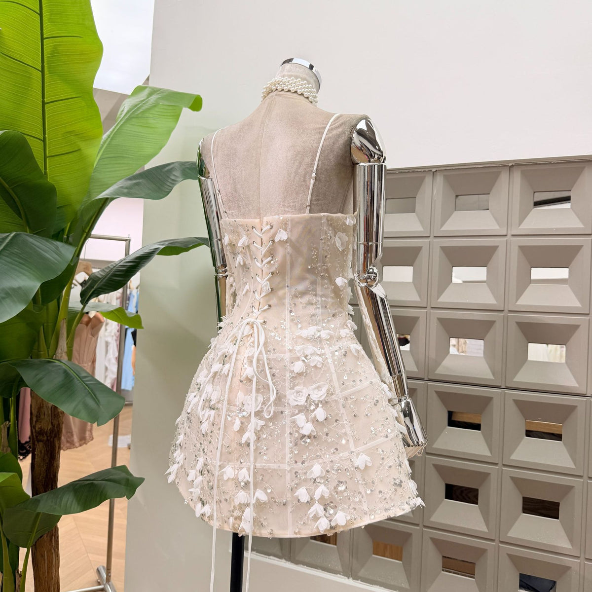 Stunning A-line birthday dress featuring a lace-up back open-back design and waist-cinching fit