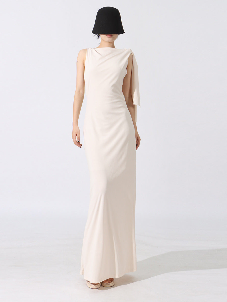 Celebrity Sexy Simple Style Long Dress 2025 Summer New Spliced Ribbon Slim Fit Bodycon Dress For Women Trend