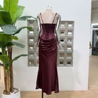 Goddess Long Dress Pleated Lace-up Dinner Light Mature Style Fashionable Solid Color Waist Dress Spring