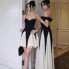 Romantic French Style Black And White Color-block Sling Dress Niche Elegant Slimming Seaside Gentle Hot Girl Dress