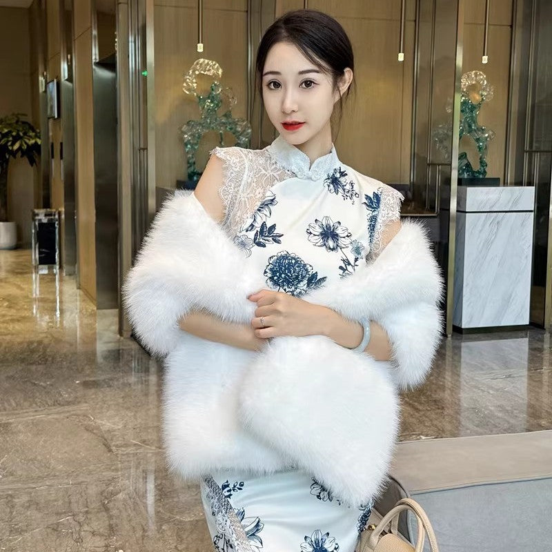 Rectangular Shawl Imitation Fox Fur Cheongsam Wedding Dress Travel Photo Outer Skirt Banquet Cloak Cloak