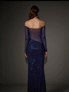 Long-sleeved Rhinestone Mesh See-through Dress, Slim And Slim Gorgeous Dress For Women