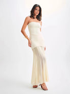 Women's Summer New Sexy Strapless Stitching Mesh Backless Pleated Slim Fit Dress Dress