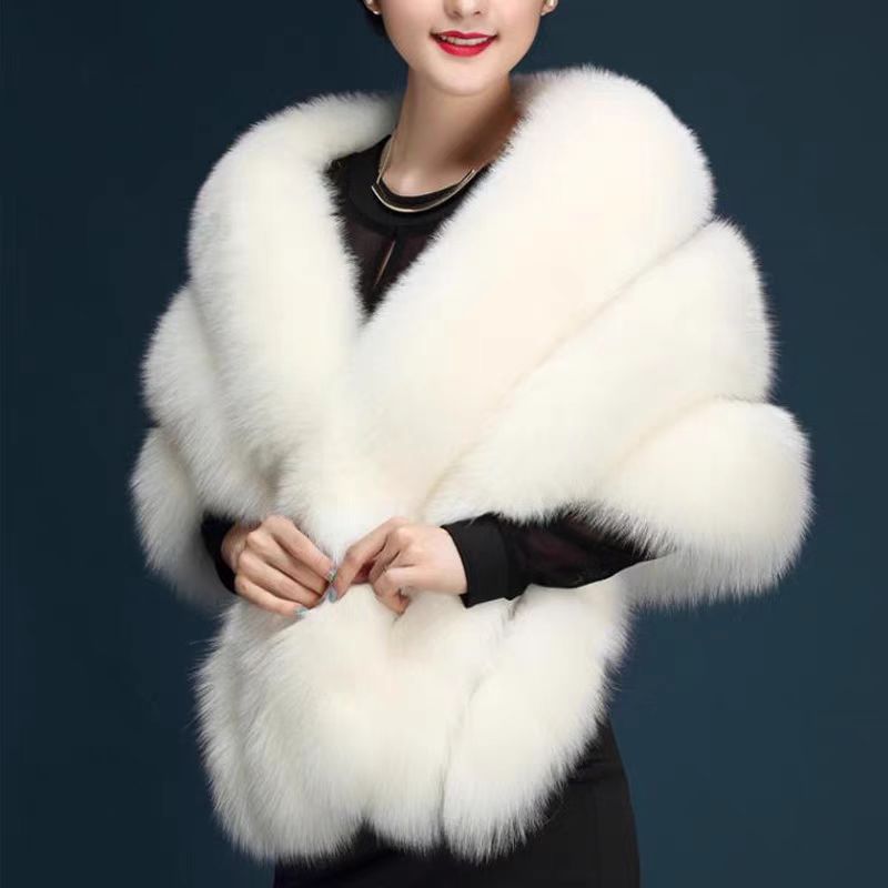 Fox Fur Shawl Women's Wedding Dress Cloak Dress Cheongsam Fur Cloak Outwear White Women's Thick
