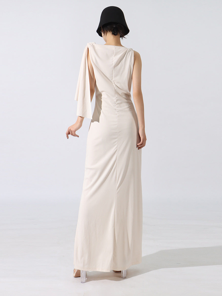 Celebrity Sexy Simple Style Long Dress 2025 Summer New Spliced Ribbon Slim Fit Bodycon Dress For Women Trend