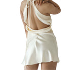 French Dress Summer New Style Elegant Swing Collar Satin White Sleeveless Backless Short High-End Fairy Skirt