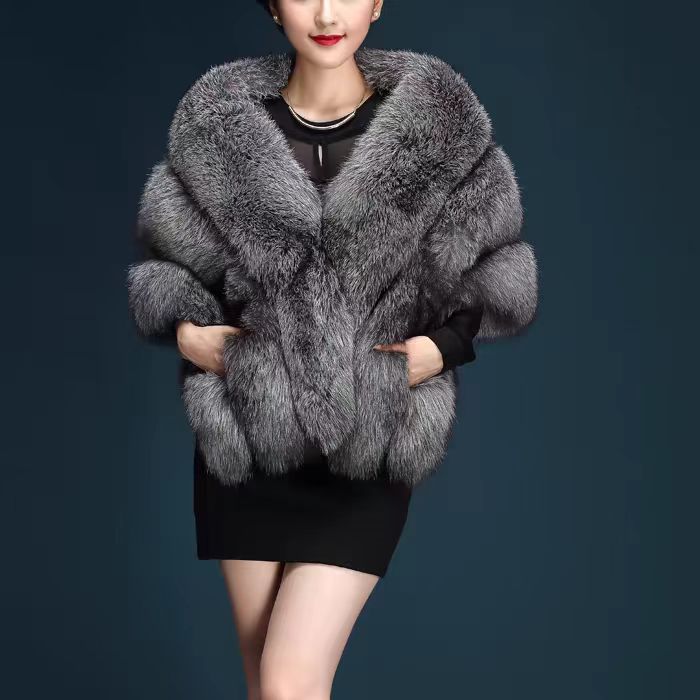 Fox Fur Shawl Women's Wedding Dress Cloak Dress Cheongsam Fur Cloak Outwear White Women's Thick