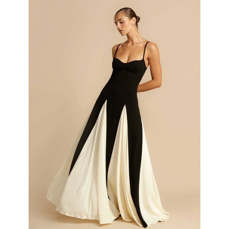 French High-end Black And White Color Block Royal Sister Style Dress Slim-fit Slimming Slip Skirt Large Tall Dress