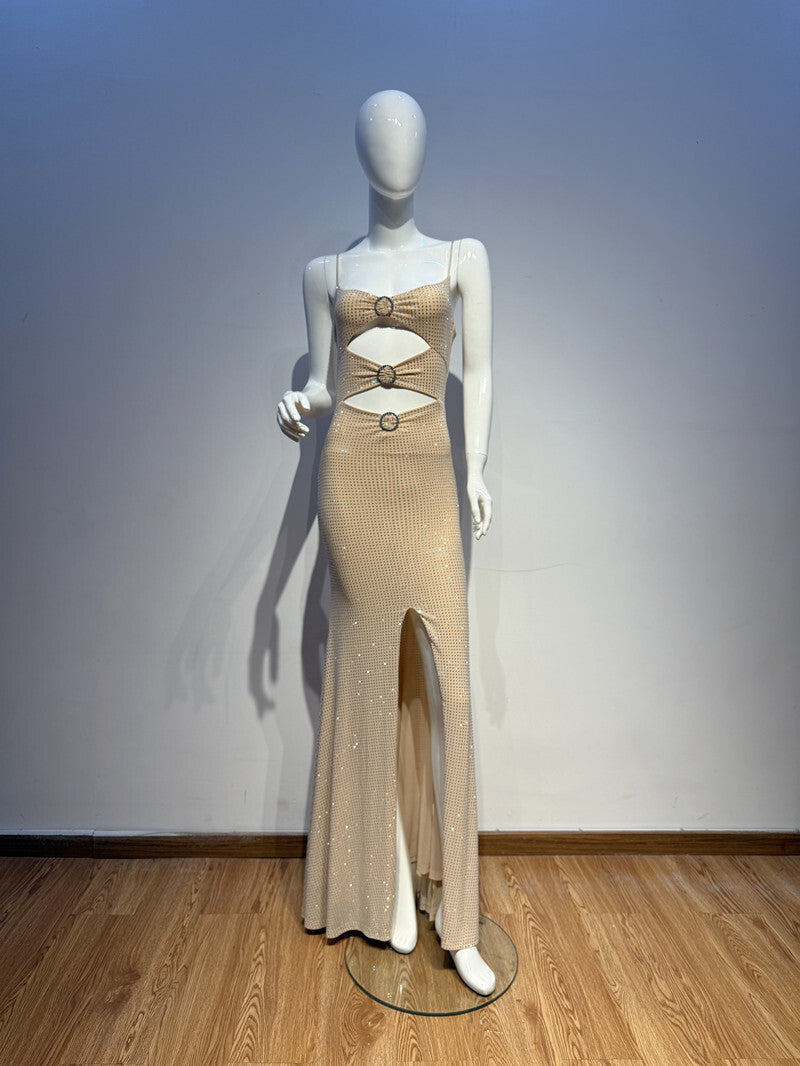 Rhinestone Evening Wear Slimming Pure Desire Hip-covering Dress Suspender Long-sleeved Banquet Birthday Dress For Women