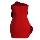 Sexy Red Tube Top Skirt Niche Temperament High-end Decorative Three-dimensional Flowers Dress