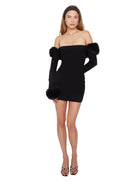 Song Zhiya Same Style Part Sweet And Spicy Dress Dress French One-Shoulder Fur Collar Pure Wants To Knitted Hip Dress