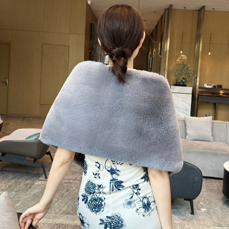 Fur Shawl Jacket For Women's New Winter Imitation Mink Fox Fur Collar Dress Cheongsam Wedding Cloak Thickened