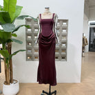Goddess Long Dress Pleated Lace-up Dinner Light Mature Style Fashionable Solid Color Waist Dress Spring