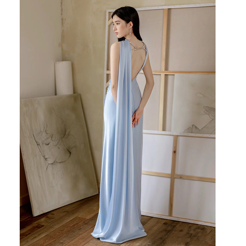 Blue Evening Dress For Women 2025 New Classy Classy Accessible Luxury Niche Tube Top Engagement French High-End Dinner