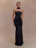 Women's Summer New Sexy Strapless Stitching Mesh Backless Pleated Slim Fit Dress Dress