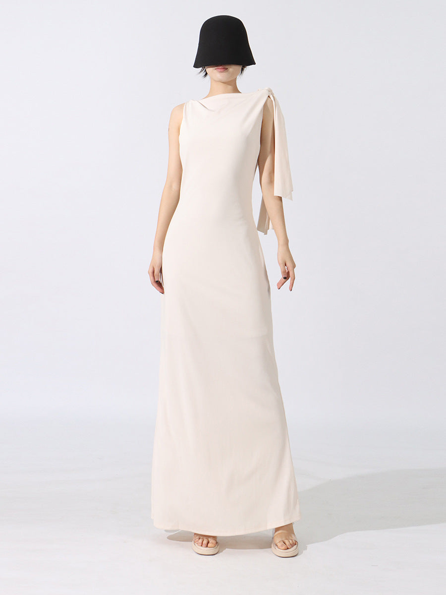 Celebrity Sexy Simple Style Long Dress 2025 Summer New Spliced Ribbon Slim Fit Bodycon Dress For Women Trend