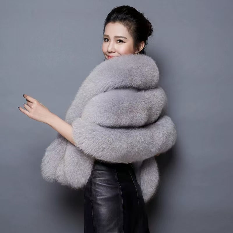 Fox Fur Shawl Women's Wedding Dress Cloak Dress Cheongsam Fur Cloak Outwear White Women's Thick