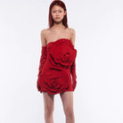 Sexy Red Tube Top Skirt Niche Temperament High-end Decorative Three-dimensional Flowers Dress