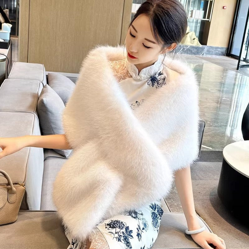 Rectangular Shawl Imitation Fox Fur Cheongsam Wedding Dress Travel Photo Outer Skirt Banquet Cloak Cloak
