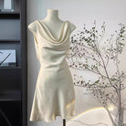 French Dress Summer New Style Elegant Swing Collar Satin White Sleeveless Backless Short High-End Fairy Skirt