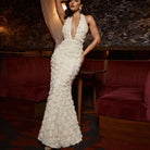 Solid Color Sexy Deep V Backless Dress Women's European And American Style High-end New Flower Design Fishtail Party Dress