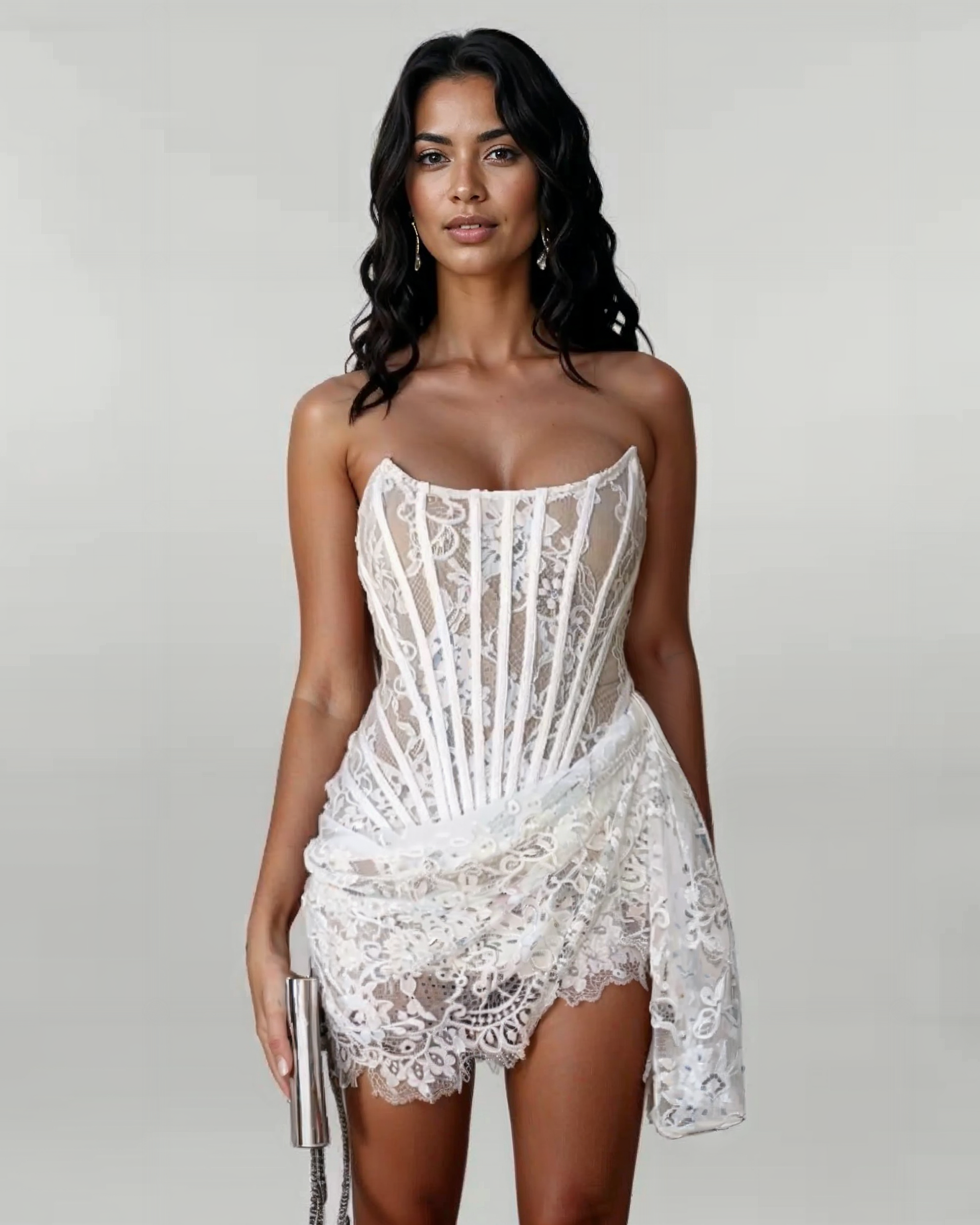 LISSANDRA Lace Corset Bustier Mini Dress - White – NUIT CHÉRI