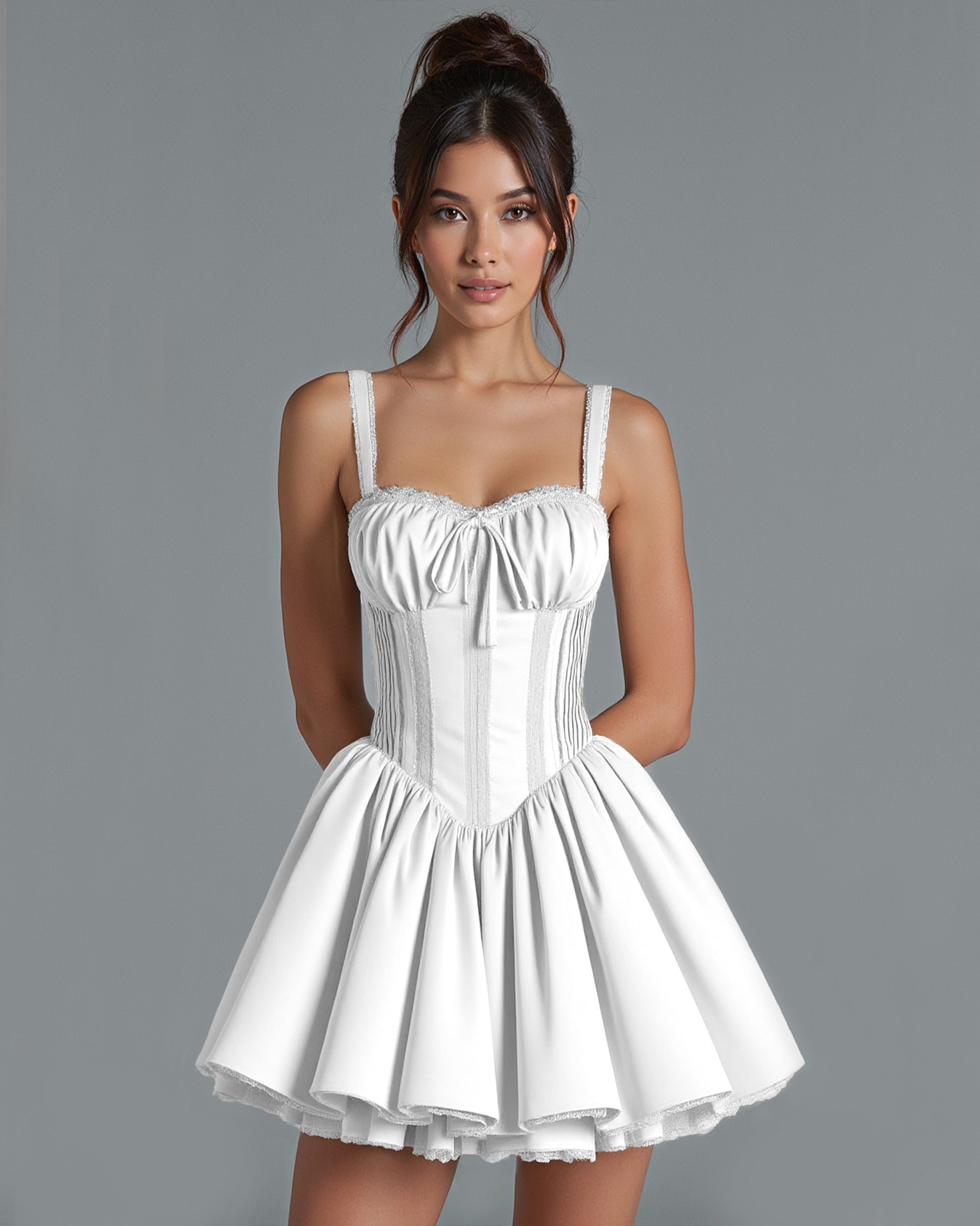 VICTORIA Lace Corset Tulle Pleated Mini Dress - White NUIT CHRI VICTORIA Lace Corset Tulle Pleated Mini Dress - White NUIT CHRI