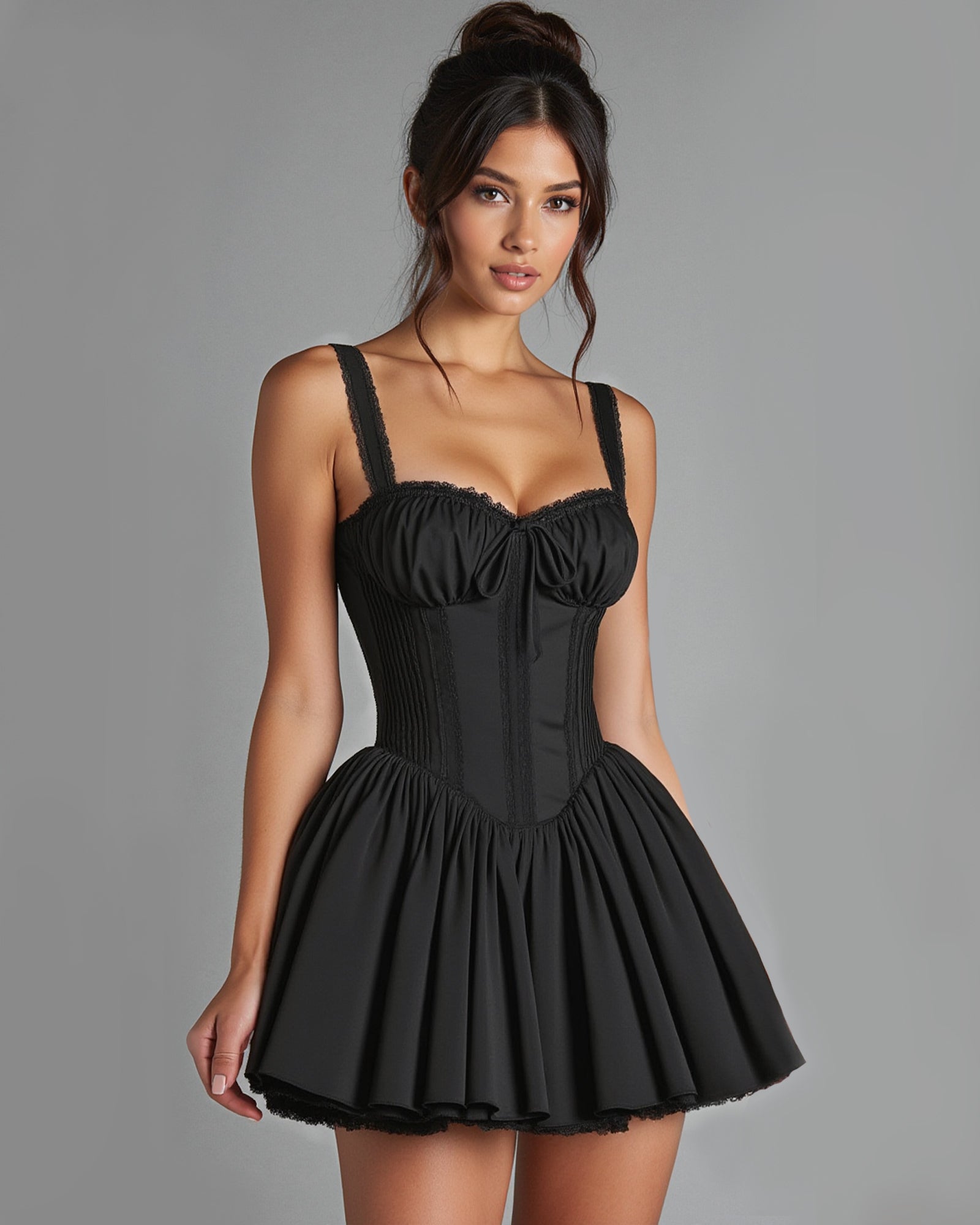 VICTORIA Lace Corset Tulle Pleated Mini Dress - Black – NUIT CHÉRI